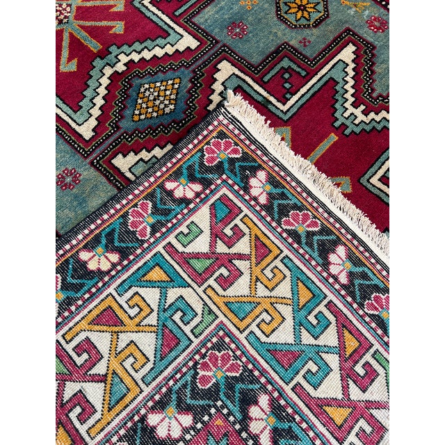 Teal Caucasian Shirvan Lesghi Star Hand-Knotted Wool Rug - 5'3" X 9'6" For Sale - Image 10 of 10