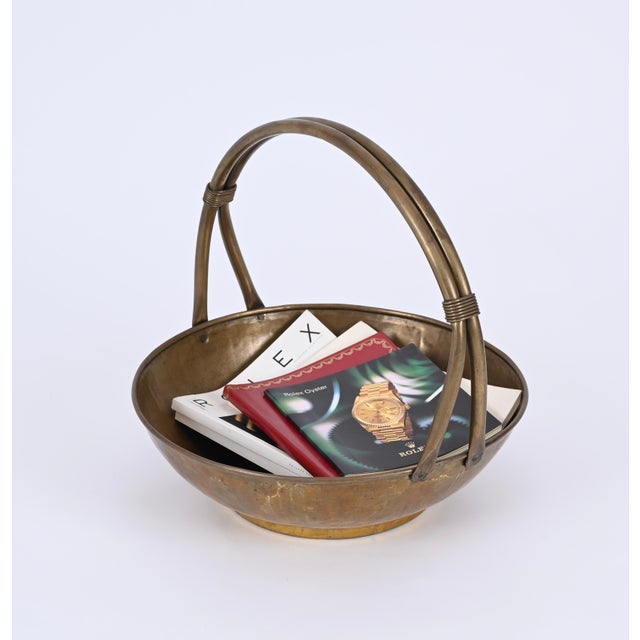 Italian Basket Magazine Rack in Brass, Italy, 1940s For Sale - Image 15 of 18
