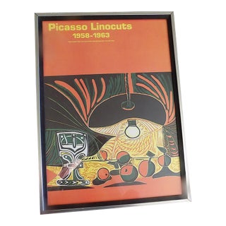 Vintage Limited Edition 1969 Framed Picasso Cubist Linocuts Color Lithograph Poster - "Nature Morte Sous La Lampe" For Sale