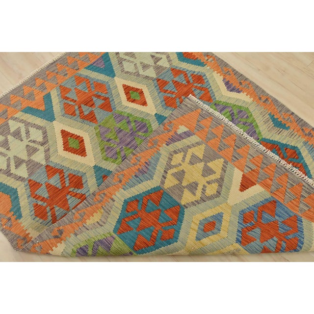 Kilim Rug 4’2” X 5’6” Multicolor Wool Tribal Handwoven Oriental Carpet For Sale - Image 11 of 12