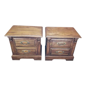 Late 20th Century Pair of Matching Solid Wood Nightstands