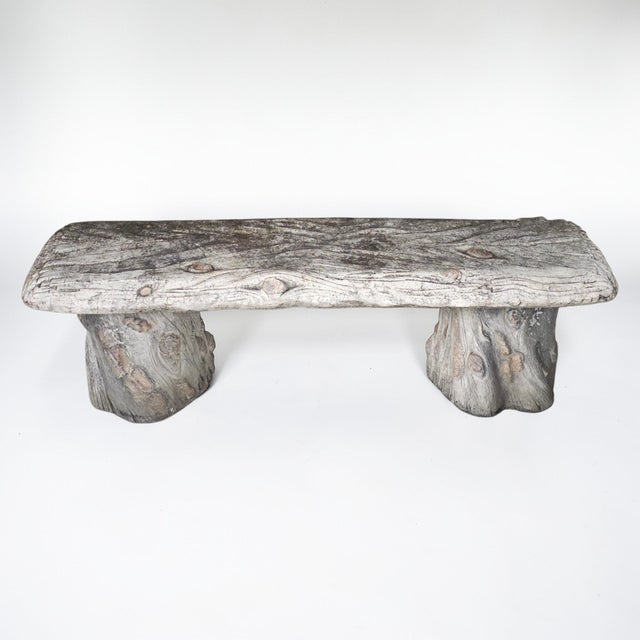 Hollywood Regency Vintage Faux Bois Concrete Garden Bench – Sculptural Tree Stump Form, 54″ For Sale - Image 3 of 7