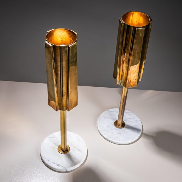 Late 20th Century Pair of Brass and Marble Table Lamps, Probably Italy For Sale - Image 10 of 18