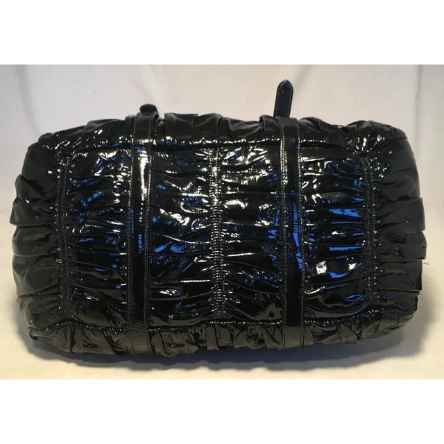 Prada Prada Black Patent Leather Gaufre Ruched Handbag Tote For Sale - Image 4 of 8