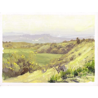 026 - Plein Air-Golden, CO, 4/17/22 by Judd Mercer | Gouache Landscape of rolling hills and vegetation. For Sale