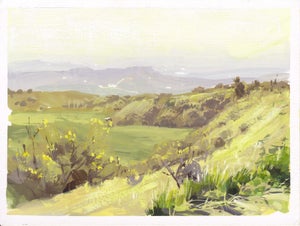 026 - Plein Air-Golden, CO, 4/17/22 by Judd Mercer | Gouache Landscape of rolling hills and vegetation.