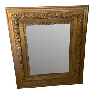 Antique Victorian Gold Giltwood Gesso Wide Frame Wall Mirror For Sale
