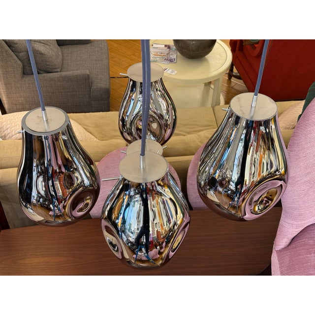 Glass Bomma Soap Chandelier of Five Independent Silver Orbs For Sale - Image 7 of 12