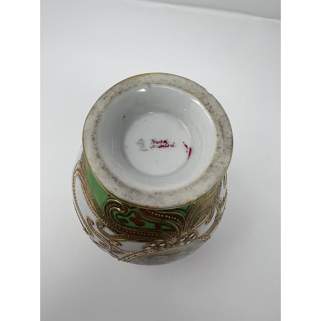 Antique Japanese Nippon Hand Painted Portrait Porcelain Vase With Moriage & Jeweled Decoration, Circa 1905 For Sale In Seattle - Image 6 of 11