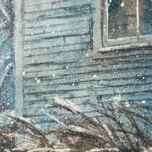 John Holub Original Watercolor “Winter Repose” Signed Maine Winter Landscape For Sale - Image 4 of 11