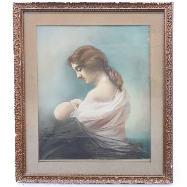 Blue 1915 "Gods Gift" Figurative Watercolor Painting Signed by E. Lochlilar, Framed For Sale - Image 8 of 8