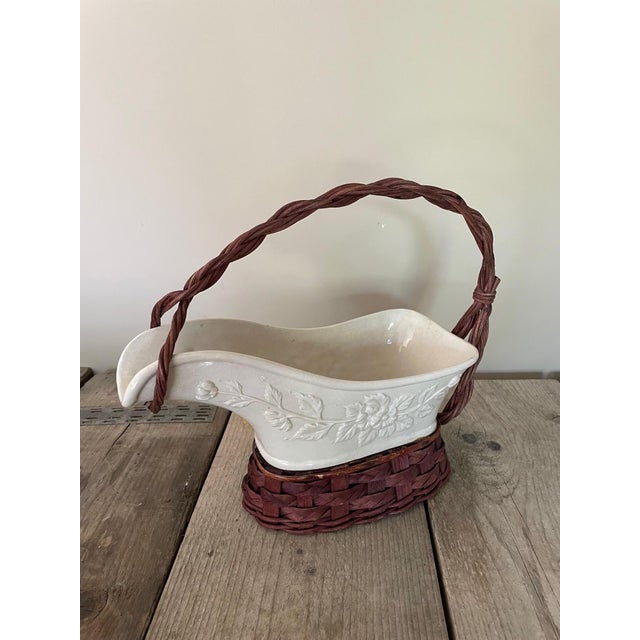 Cream Resin and Wicker Bottle Holder For Sale - Image 8 of 8