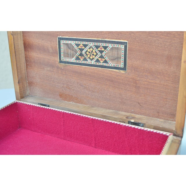 Brown Mid 20th Century Handmade Astral-Patterned Mother-of-Pearl Inlaid Damascene Box For Sale - Image 8 of 14
