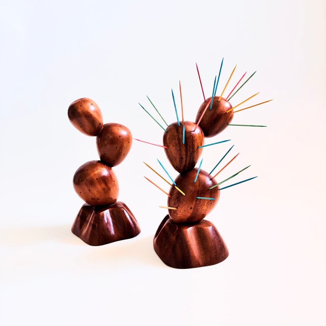 Mid-Century Modern Large Wood Cactus Toothpick Holder For Sale - Image 3 of 10