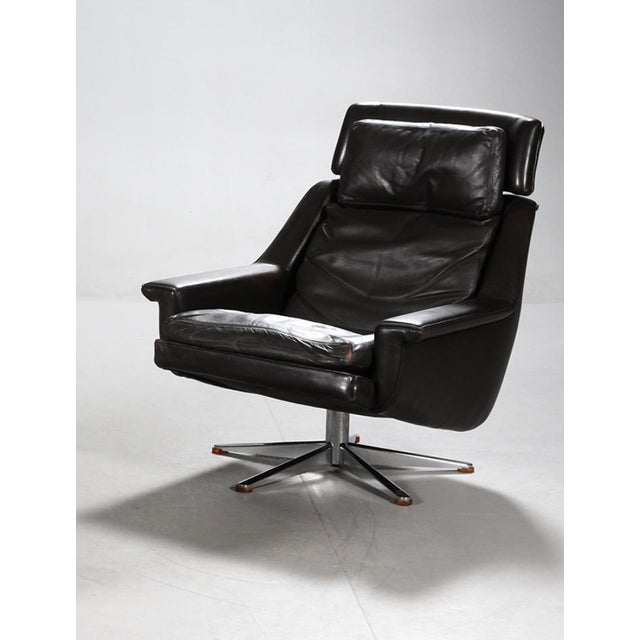 1970s Vintage Danish Leather Lounge Chair by Werner Langenfeld, 1970s For Sale - Image 5 of 5