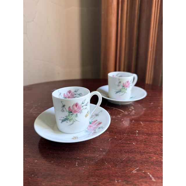 Ceramic Mid 20th Century, Victorian Revival, French Limoges Floral Demitasse Cup and Saucer Set - 4 pcs For Sale - Image 7 of 8