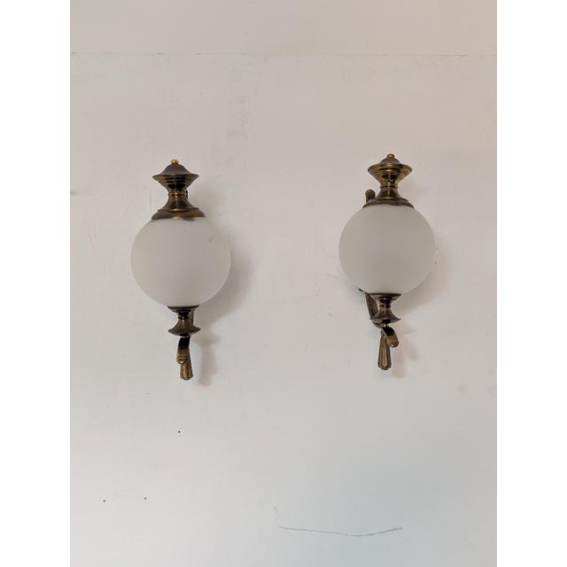 Brass 1960s Italian Murano Glass Sconces Wall Lights in Glass Brass For Sale - Image 8 of 9