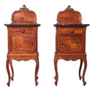 Louis XV Style Bedside Tables with Marble Tops, 1940s, Set of 2