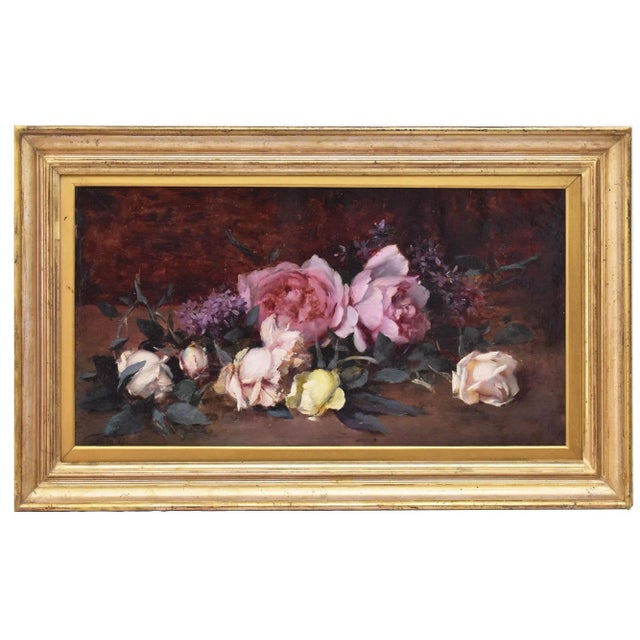 Gallian, Still Life with Pink and White Roses, 1887, Oil on Canvas, Framed For Sale - Image 11 of 11
