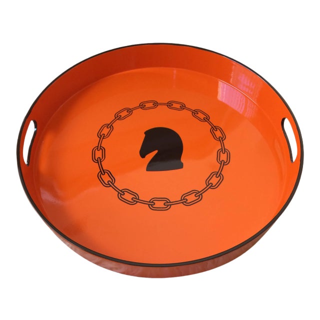 Hermès Inspired Orange Equestrian Serving Tray For Sale