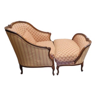 1990s Beacon Hill Furniture Bergere & Matching Ottoman For Sale