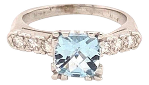Diamond Aquamarine Ring 14k White Gold 1.70 TCW Women Certified