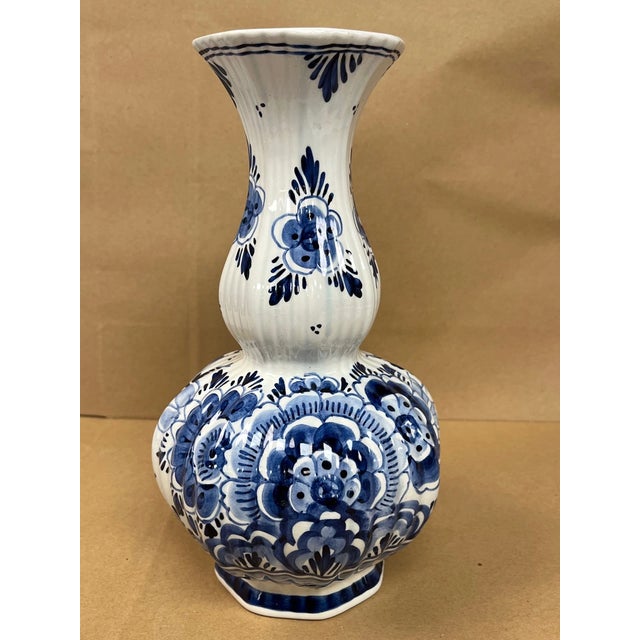 Vintage Delft of Holland Hand Painted Blue & White Floral Vase | Chairish