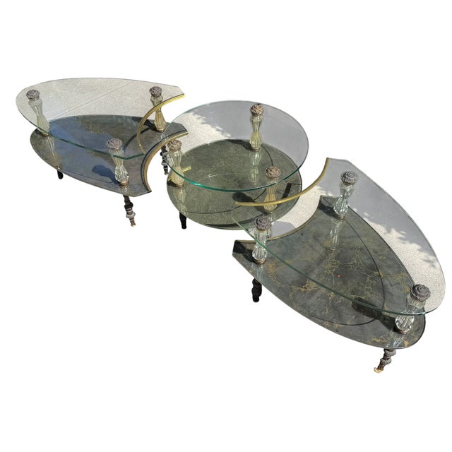 Hollywood Regency Goran 3 Part Glass & Marble Cocktail Table For Sale In Los Angeles - Image 6 of 6
