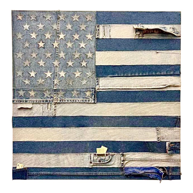 Jean Jacques de la Verriere, Vintage 1970s Pop Art Americana Patriotic American Flag Denim Jeans Hand Sewn For Sale