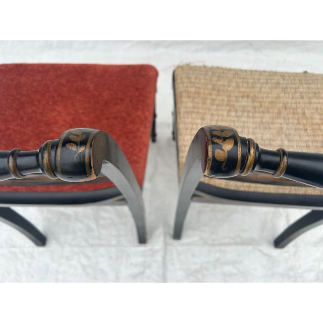 50's Regency Style Painted Black Chinoiserie Set of 2 Chairs For Sale In New York - Image 6 of 12