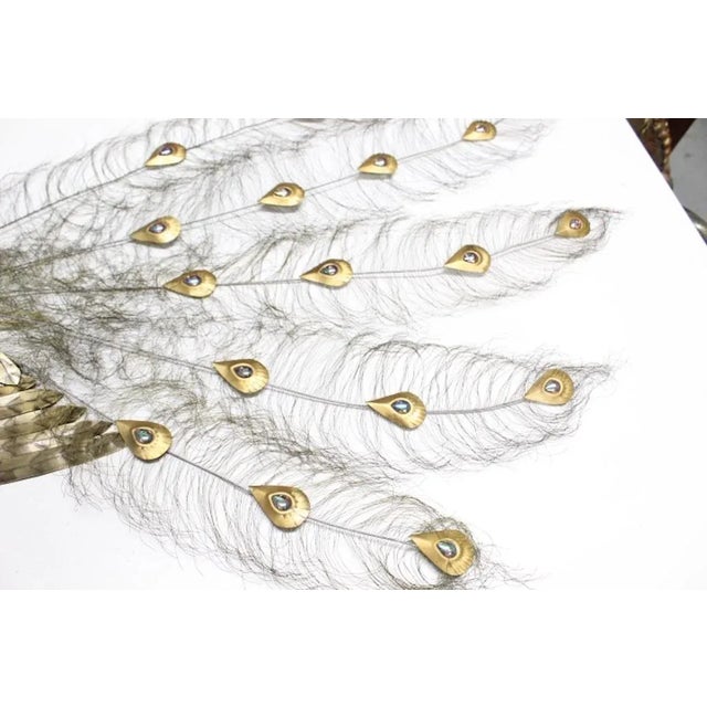Mid-Century Modern Vintage Bronze Blue Peacock on Branch Wall Sculpture For Sale - Image 3 of 6