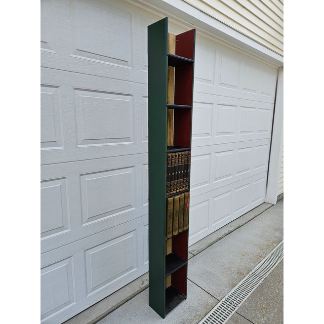 Wood Green Folk Art Bookcase or Etagere With Faux Book Front Cabinets For Sale - Image 7 of 16