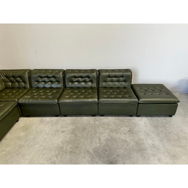 Modular Sectional Sofa in Green Tufted Leather from de Sede, 1970s, Set of 9 For Sale - Image 11 of 15