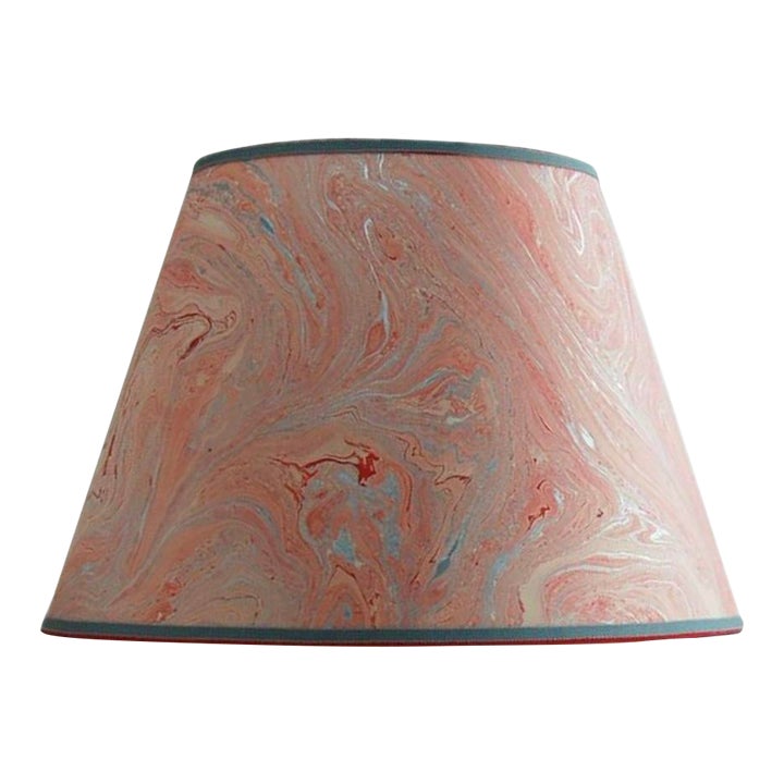 Marbled Paper Lampshade In Red, Silver And Salmon - 9” X 16” X 11”