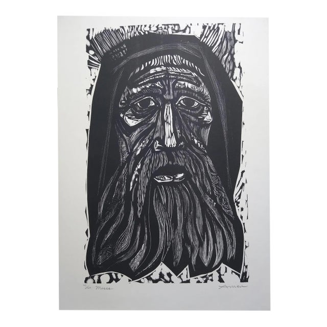 Irving Amen Woodcut "Moses" Original Woodblock Signed & 109/200 For Sale