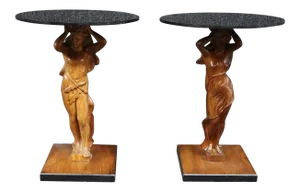 Walnut Figural Cocktail Tables/Pair