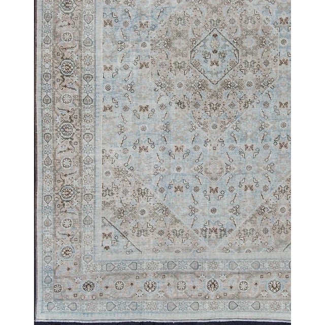 Persian Antique Tabriz Rug With Medallion With Herati Design and Muted Colors. Light Blue and Taupe Diamond Medallion...