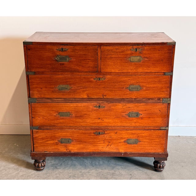 Antique 19th Century Anglo-Indian Two-Part Campaign Chest of Drawers W/ Brass Hardware For Sale - Image 4 of 18
