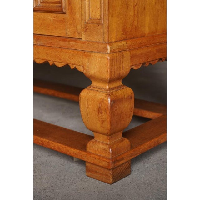 Gold Mid-Century Modern Danish Oak Cabinet with Carved Doors and Decorative Base, 1950s For Sale - Image 8 of 17