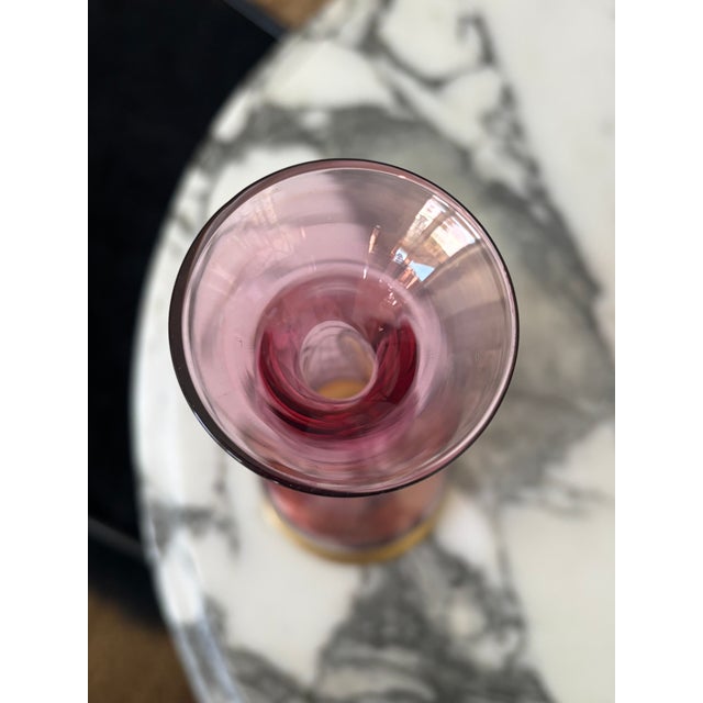 Mid-20th Century Rainbow Art Glass Cranberry Pink Vase With Gilt Base For Sale - Image 10 of 13
