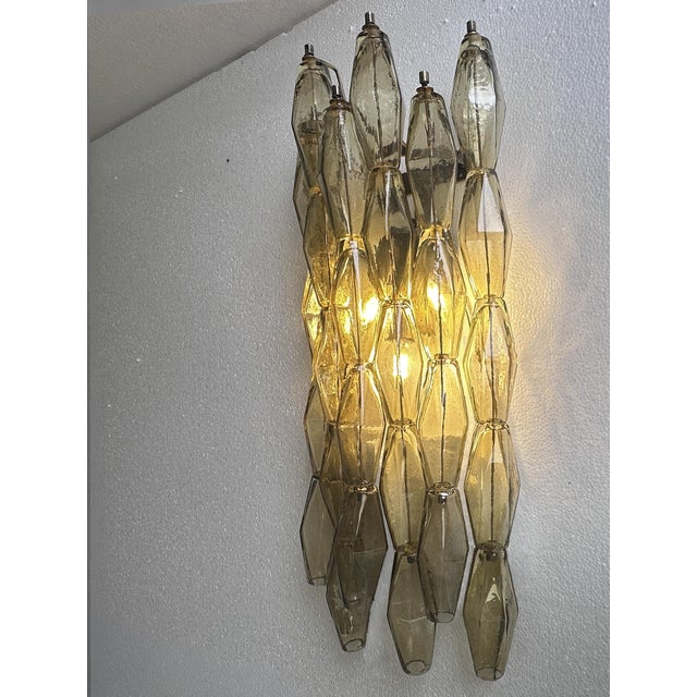 Murano Contemporary Brunish- Brunito "Poliedri" Murano Glasss Walls Conces in Venini Style by Simoeng - Set of Two For Sale - Image 4 of 7