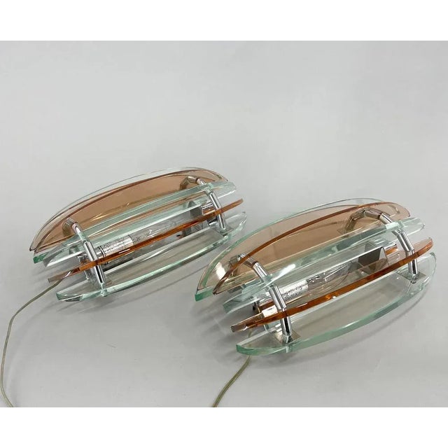 Italian Murano Glass & Chrome Sconces by Veca, 1970s, Set of 2 For Sale - Image 11 of 12