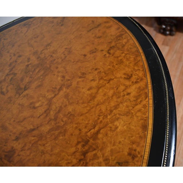19th Antique Victorian Oval Center Table With Burl Wood Walnut Top & Ebonized Accents For Sale - Image 15 of 16