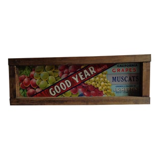 Vintage 1940s Grapes Fruit Crate Label in Handmade Frame For Sale