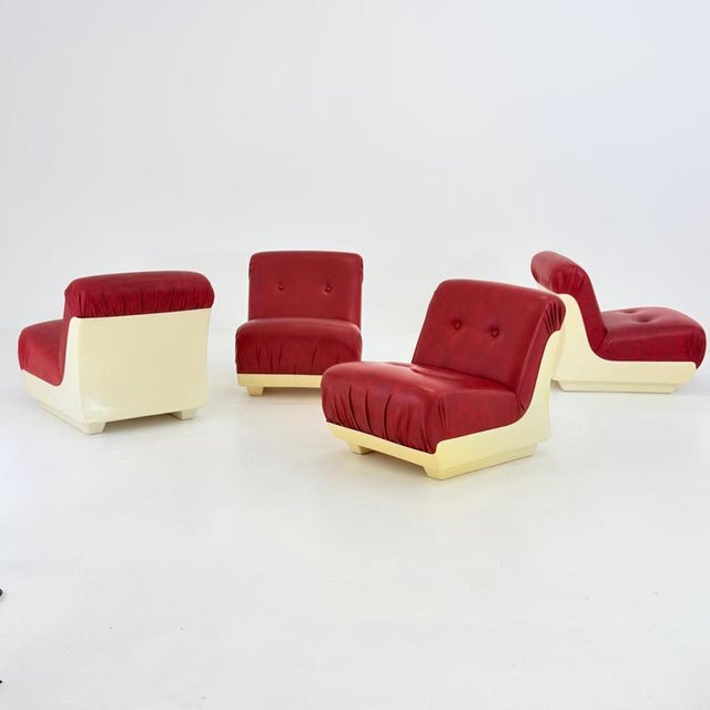 Mid-Century Space Age Lounge Chair in Red Leather & Fiberglass Shell, Germany, 1970s For Sale - Image 5 of 18