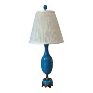 1950s French Style Blue Porcelain Table Lamp For Sale