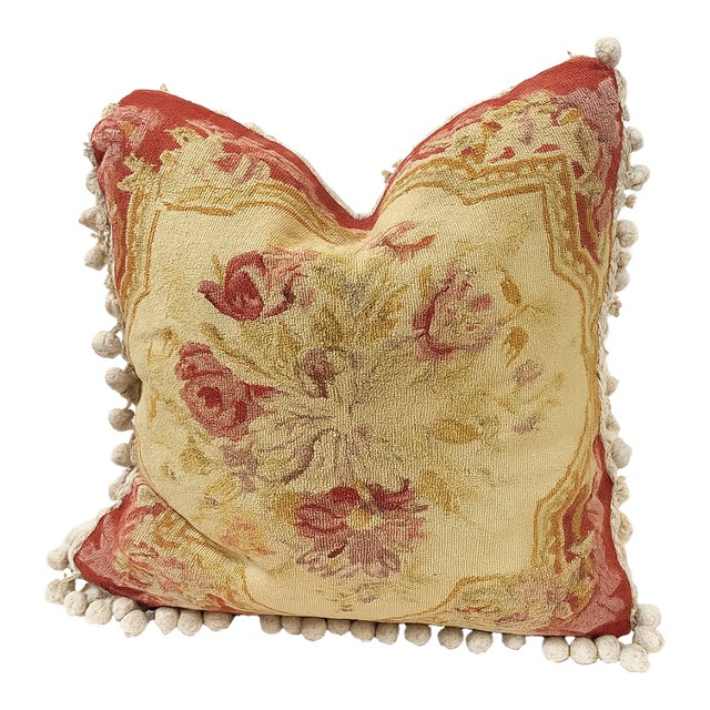 Romantic French-Style Tapestry Pillow With Down Insert Included From an Early Textile For Sale
