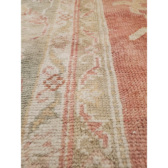 Antique Oushak Carpet, Oriental Rug, Handmade Ivory, Muted Coral, Soft Green For Sale In New York - Image 6 of 18