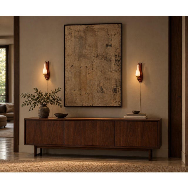 Danish Mid-Century Modern, Wall Lights or Sconces, Teak, Brass, Opal Glass, Denmark, 1960s Pair of Scandinavian Modern...