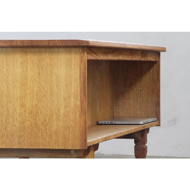 Mid-Century Oak Writing Desk with 6 Drawers and Open Back in the style of Henning Kjærnulf, 1960s For Sale - Image 6 of 18